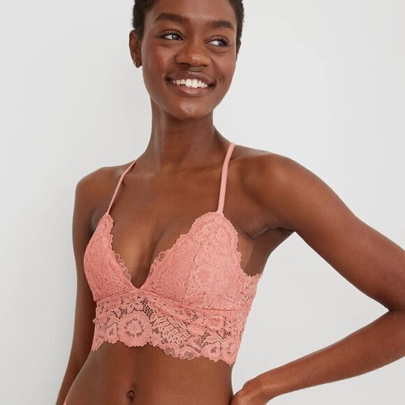 NWT Aerie Coral Bluegrass Lace Padded Racerback Bralette - Size: Small - Picture 1 of 8